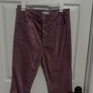 LOFT womens pink crushed velvet button up flare pants
